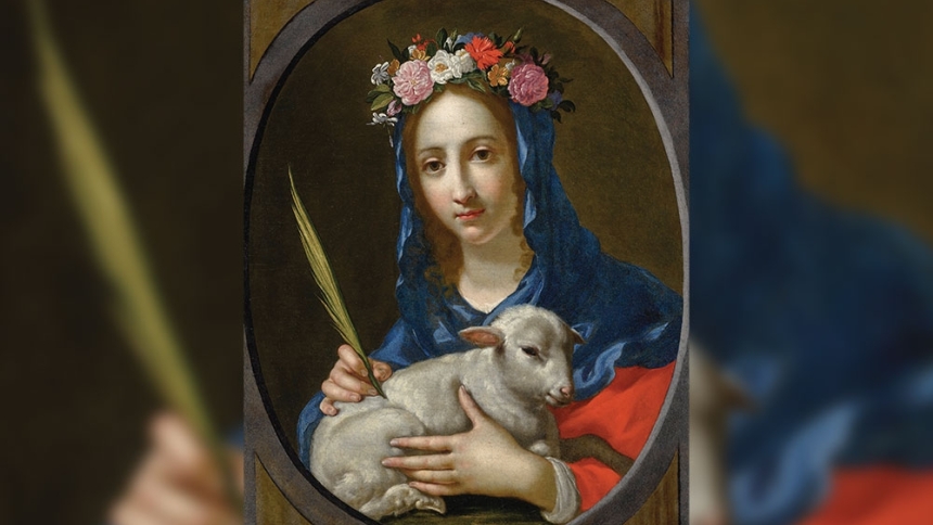 Mother Mary holding a lamb
