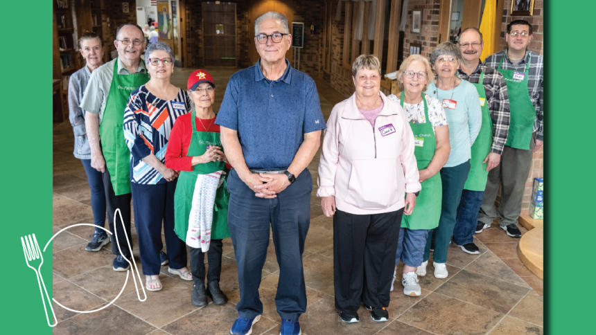 group of volunteers in church lobby
