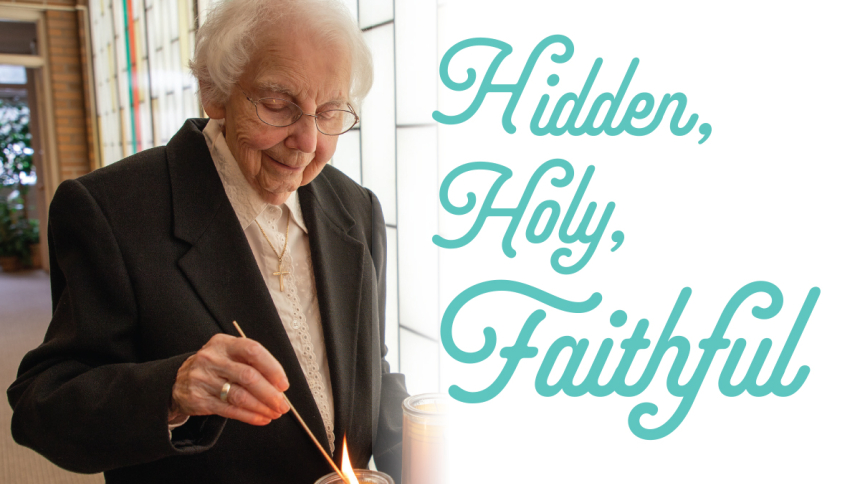 elderly woman lighting a candle