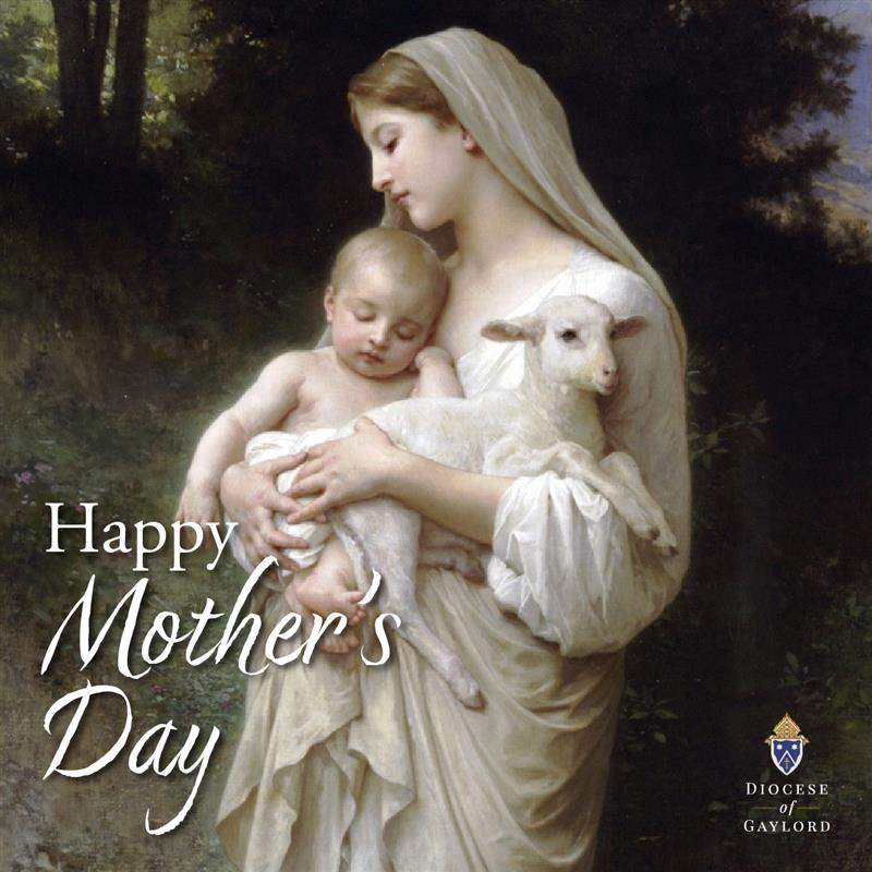 Mother Mary holding lamb and baby Jesus