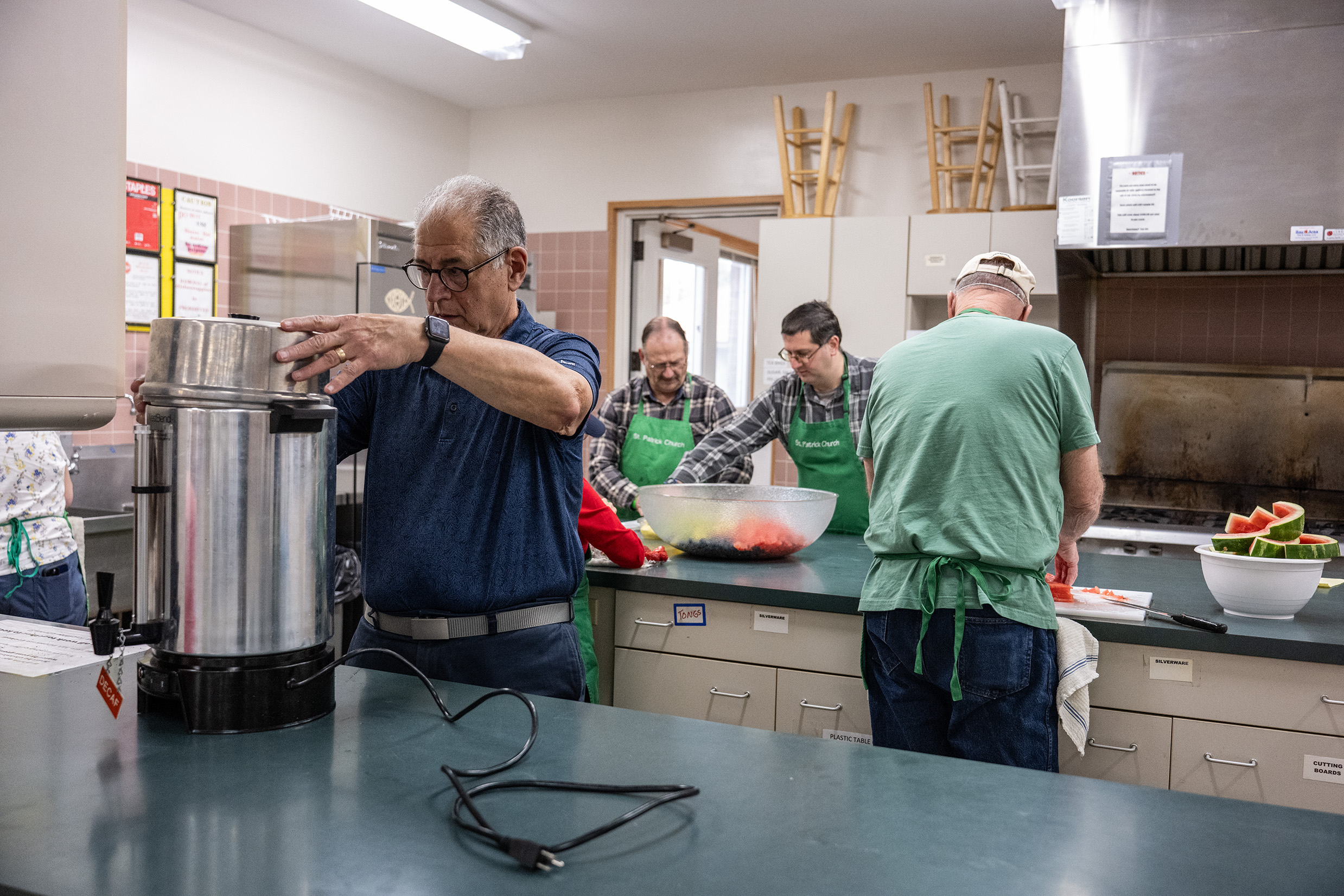 Volunteers setting up for breakfast