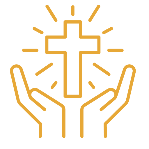 hands raised towards cross vector