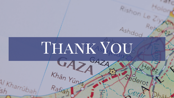 thank you over map of Gaza